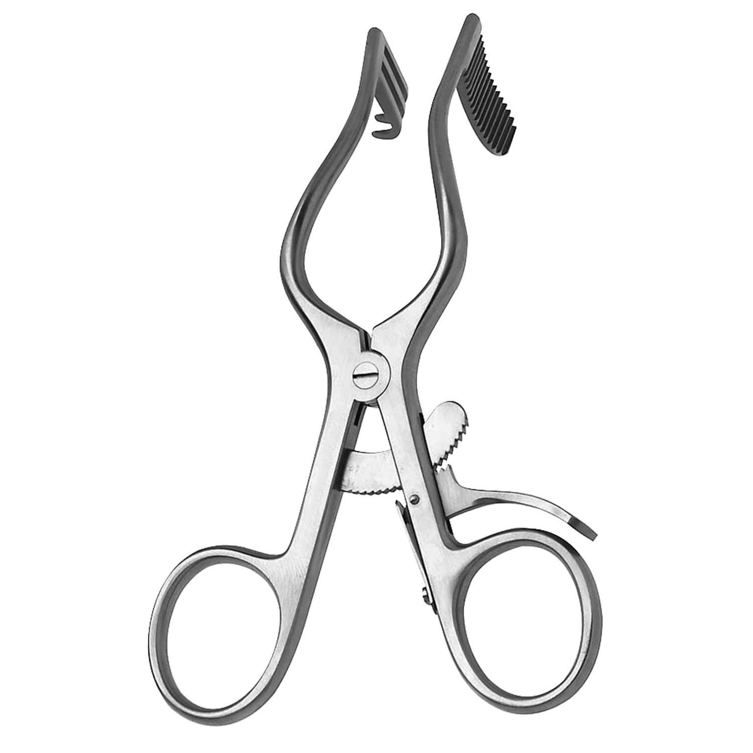 Perkins Retractor, 3 Sharp Prongs (7.0 Mm Long) & Solid Blades (11.0 X 25.0 Mm) W/ Spikes, 80.0 Mm Inside Spread, 5" (12.5 Cm), 3 Prongs On Right